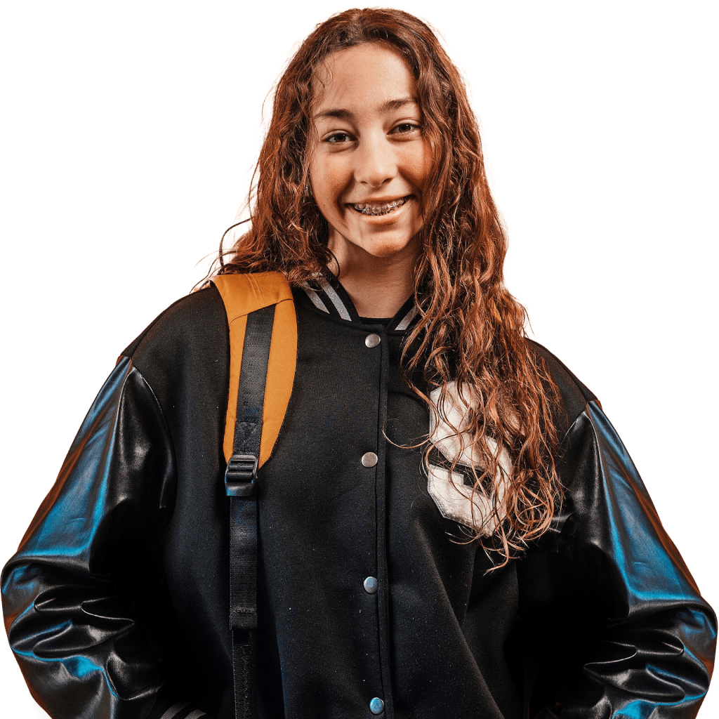 Female student in black jacket