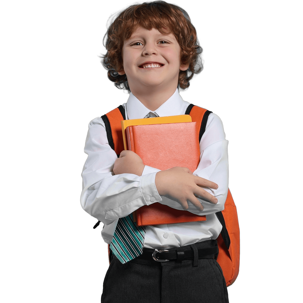 Male student in white shirt and tie holding books