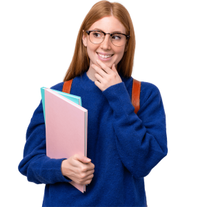 Female student in blue jumper