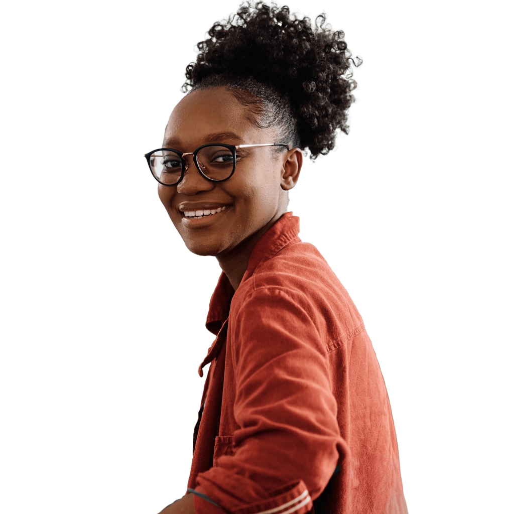 Female student in burnt orange shirt