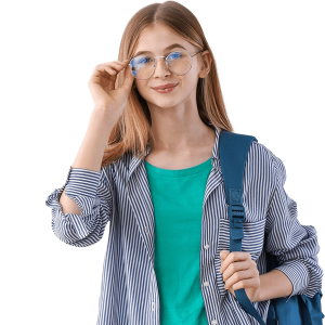 Female student in stripy shirt